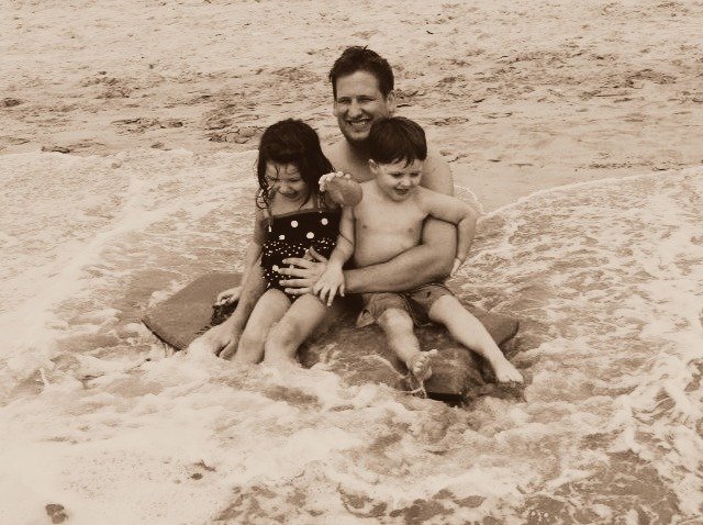 matt at beach with kids